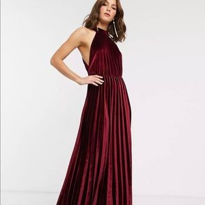 NWT ASOS Velvet Pleated Halter Maxi Dress